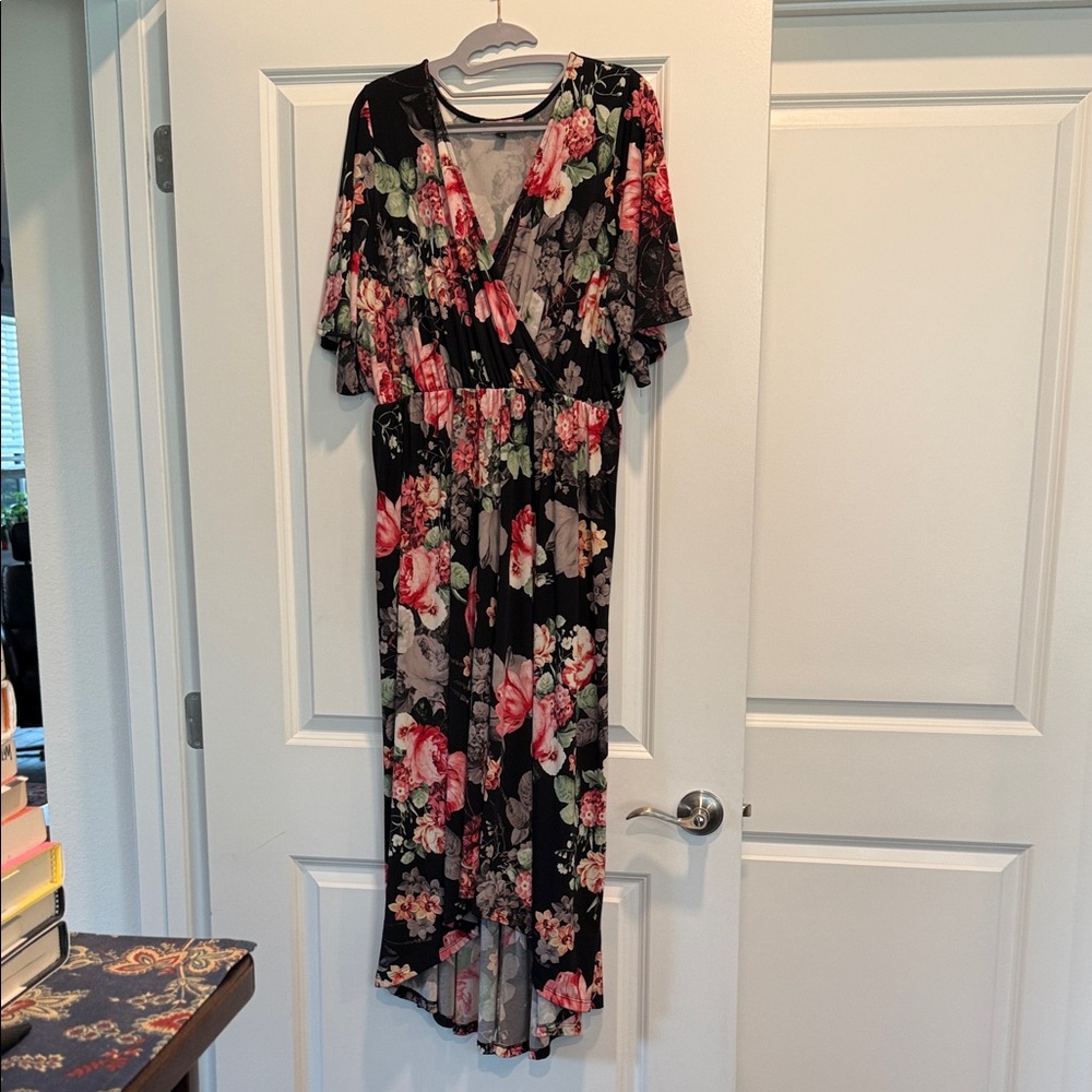East Adeline 2X High/Low Hem Floral Maxi Dress with Crossover Top
